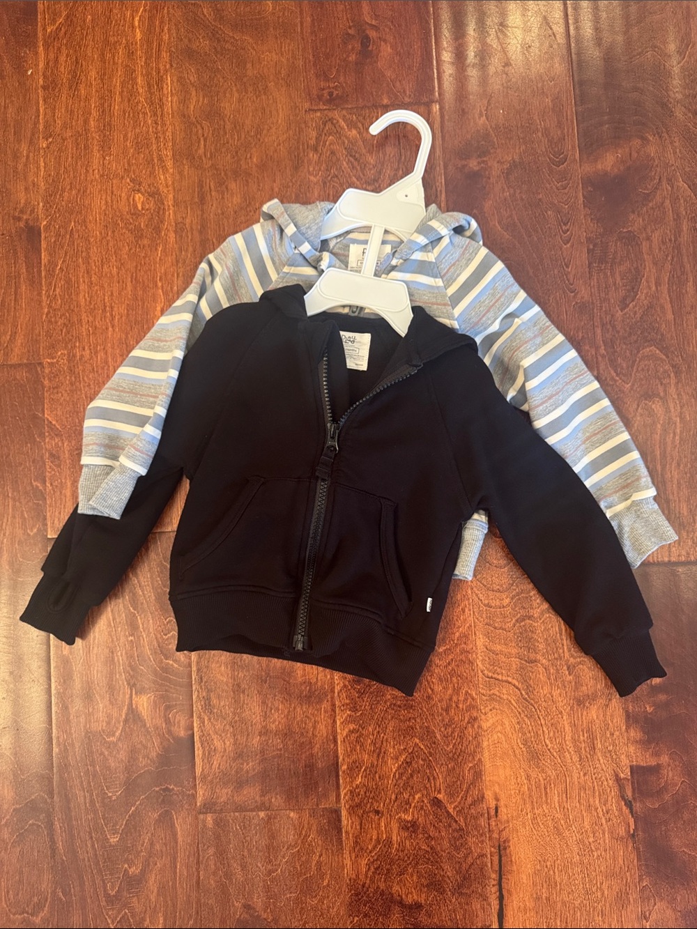 2 Little Sleepies play hoodies, Black solid and Gray Striped Hoodies sold as set